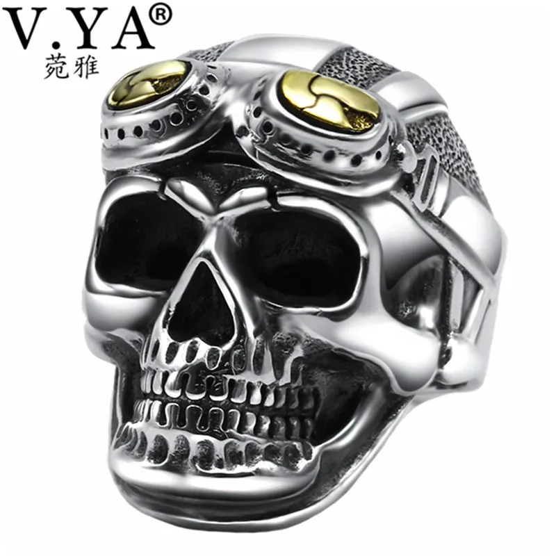 

V.YA Vintage 925 Sterling Silver Skeleton Skull Ring for Men Male Retro Thailand Thai Silver Jewelry Anillos Top Quality