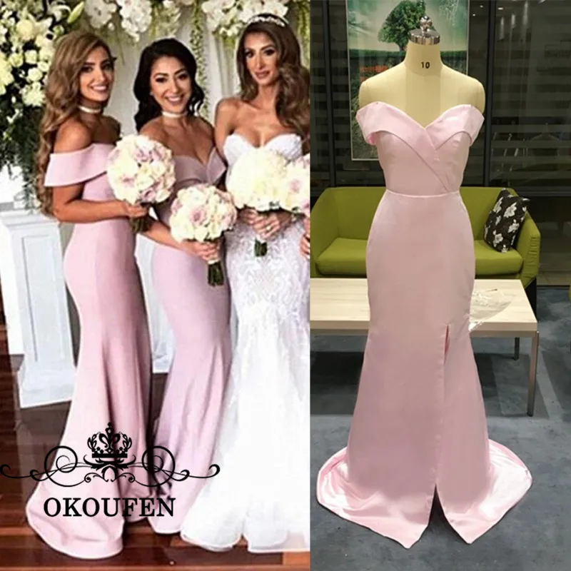 100% Real Photo Mermaid Bridesmaid Dresses 2019 Pink Satin Sexy Side Split Off Shoulder Long Maid Of Honor Dress Party For Women
100% Real Photo Mermaid Bridesmaid Dresses 2019 Pink Satin Sexy Side Split Off Shoulder Long Maid Of Honor Dress Party For Women