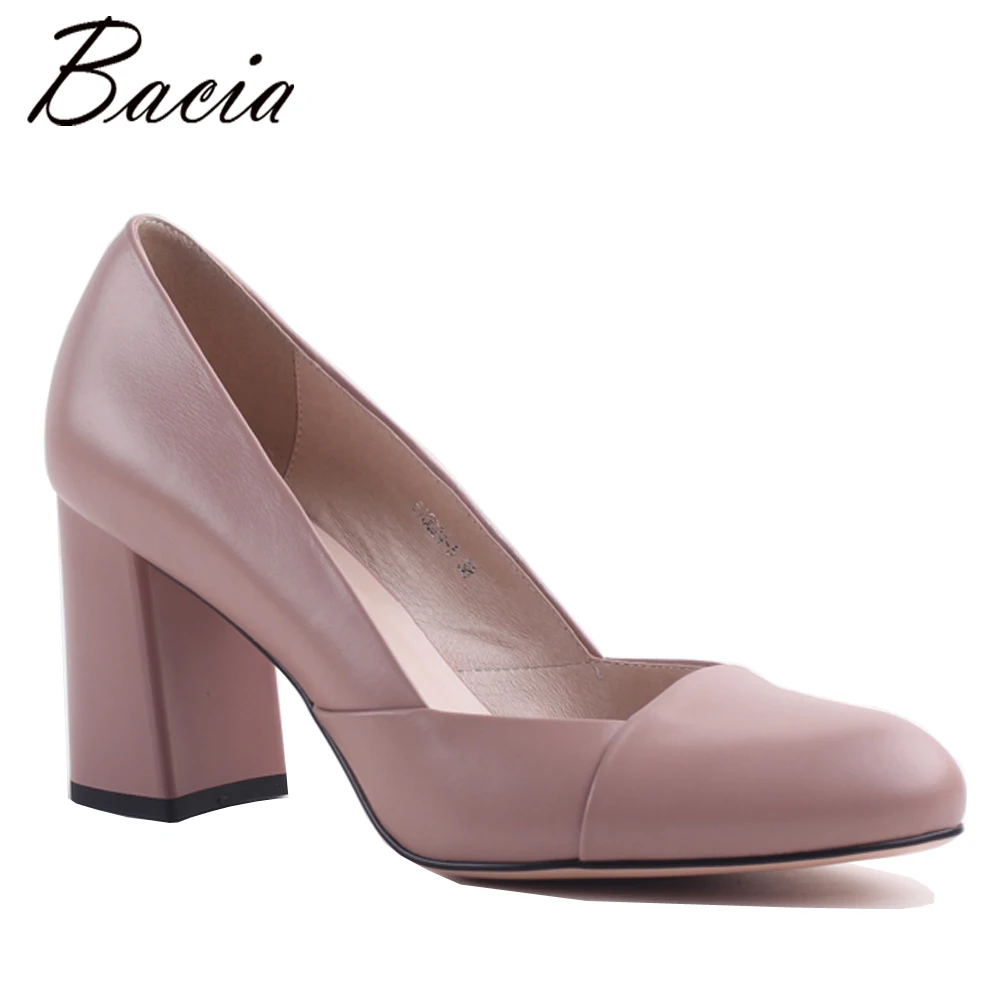 Фото Bacia Full Grain Leather & Sheepskin Thick Heels Genuine Round Toe Pumps High Heel Quality Shoes Size 35-40 MWA004 | Обувь
