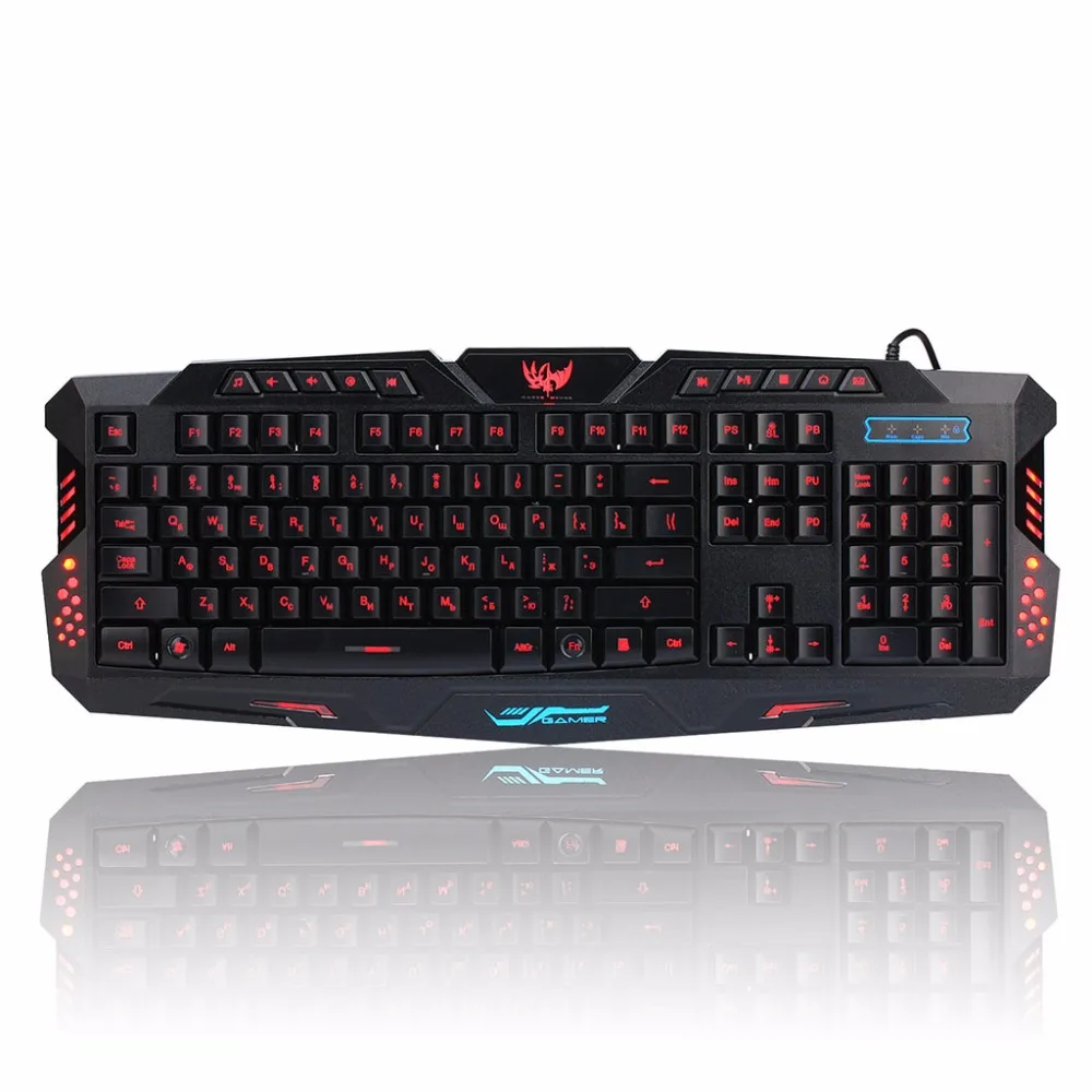 

1Pc New Russian Version 114 Keys 3 Color Backlight LED USB Powered Wired Gaming Keyboard For Gamer Desktop Laptop Computer