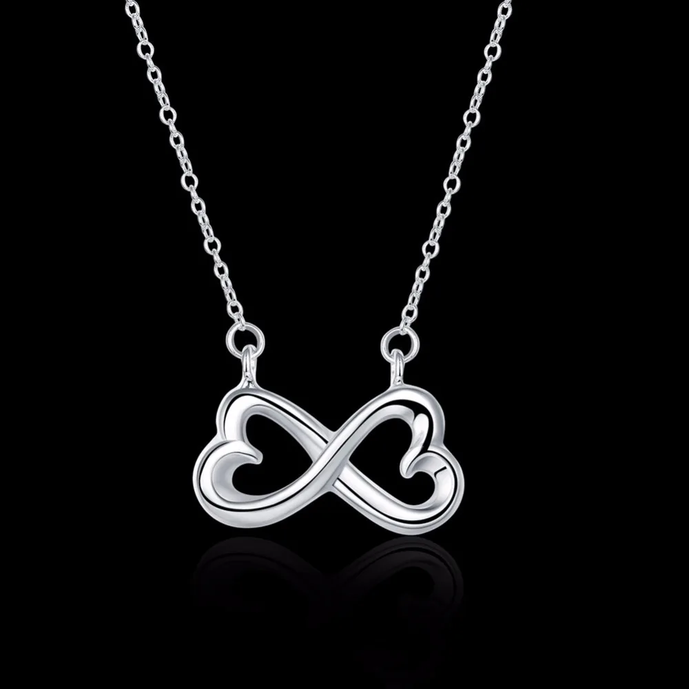 Double Heart Infinity Endless Love 925 Stamped Silver Plated Necklace Double Heart Infinity Endless Love 925 Stamped Silver Plated Necklace