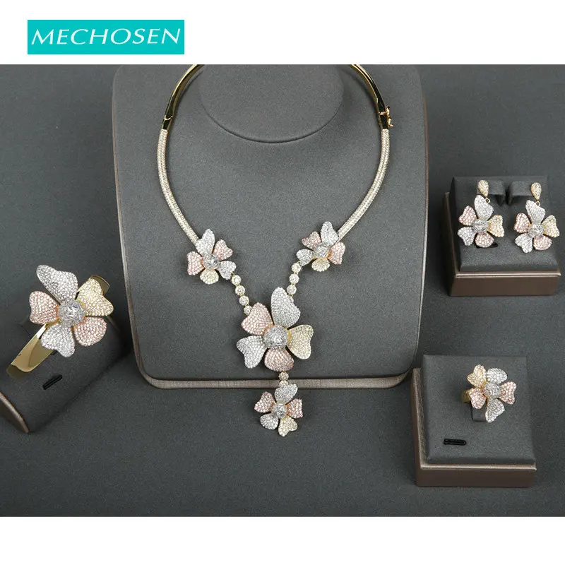 MECHOSEN Big Luxury 4 PC Set CZ Zircon Flower Shape Copper Jewelry Set Elegant Necklace Bangle Ring Earrings Bridal Wedding Set
MECHOSEN Big Luxury 4 PC Set CZ Zircon Flower Shape Copper Jewelry Set Elegant Necklace Bangle Ring Earrings Bridal Wedding Set