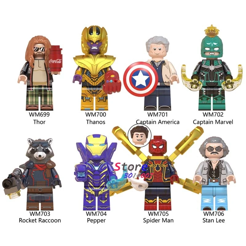 

Single Avengers Endgame Thor Thanos Pepper IronMan Captain America Marvel SpiderMan building blocks Kids Toys