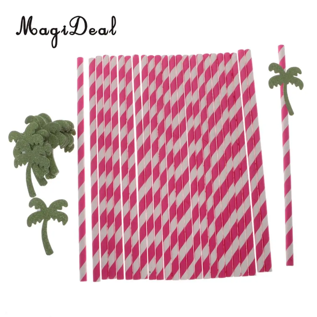 MagiDeal 25pcs Coconut Palm Tree Paper Straws Hawaiian Luau Barware Beach Party Favor