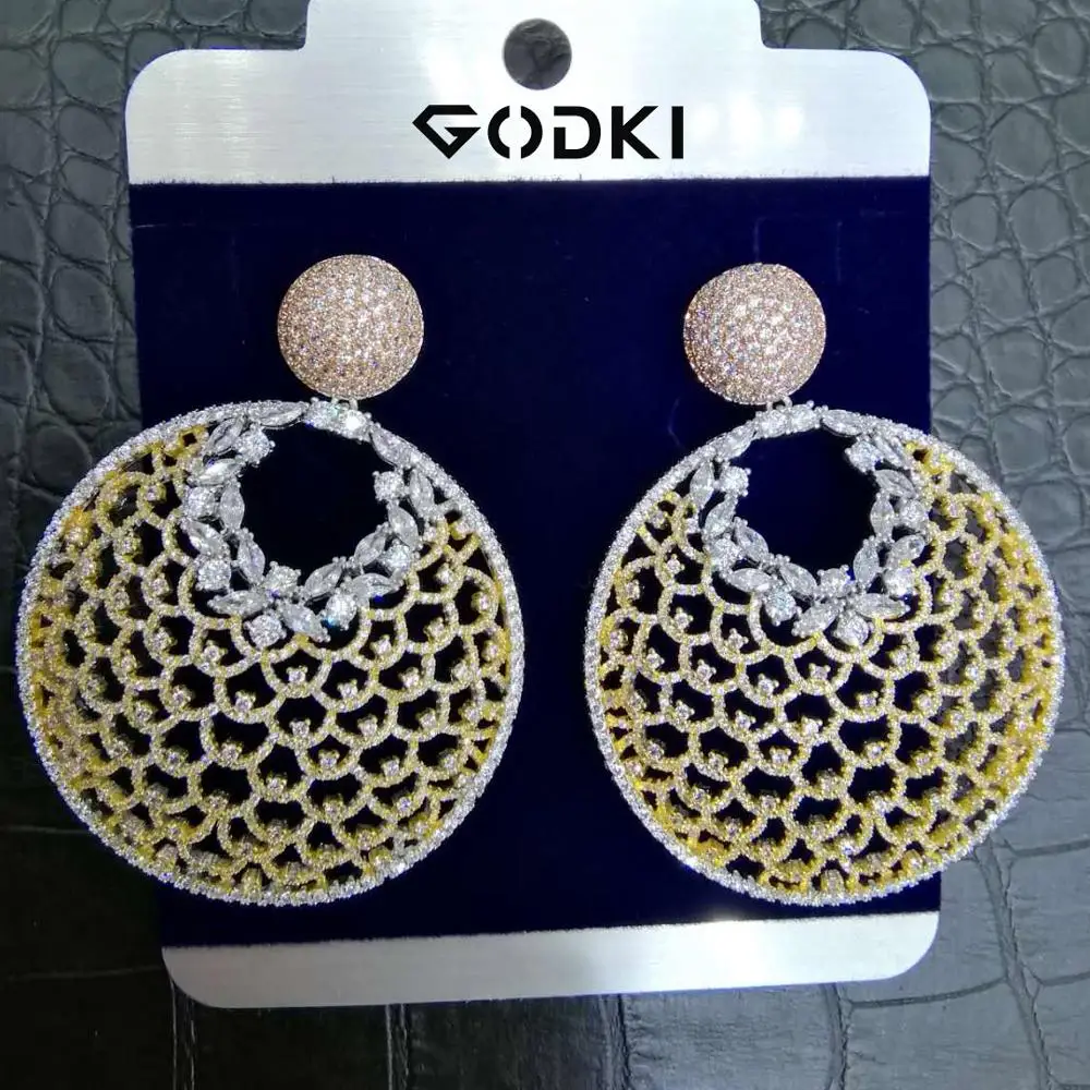 GODKI Famous Round Scale Long Dangle Earring Trendy Cubic Zircon Wedding Engagement Party Dubai Gold Earring for women 2019
GODKI Famous Round Scale Long Dangle Earring Trendy Cubic Zircon Wedding Engagement Party Dubai Gold Earring for women 2019