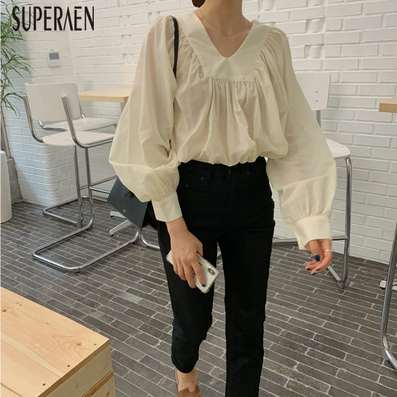 SuperAen Fashion Women Shirts V-neck Solid Color Cotton Long Sleeve Blouses and Tops Female Summer New 2019 Women Clothing
SuperAen Fashion Women Shirts V-neck Solid Color Cotton Long Sleeve Blouses and Tops Female Summer New 2019 Women Clothing