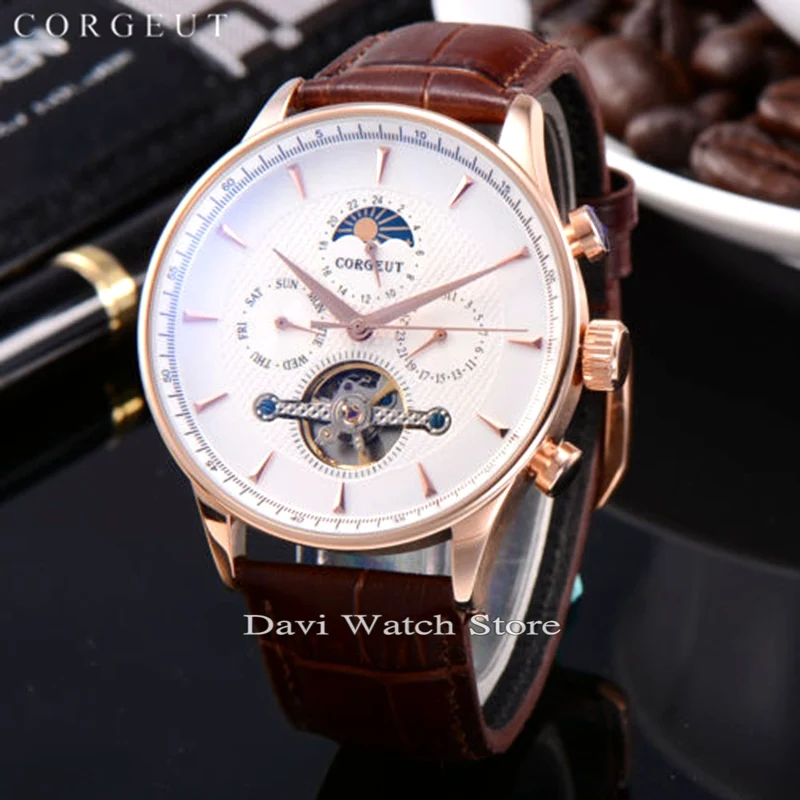 44mm Corgeut Yellow gold Stainless Steel Case Moon Phase Date Day Mens Automatic mens watches
44mm Corgeut Yellow gold Stainless Steel Case Moon Phase Date Day Mens Automatic mens watches