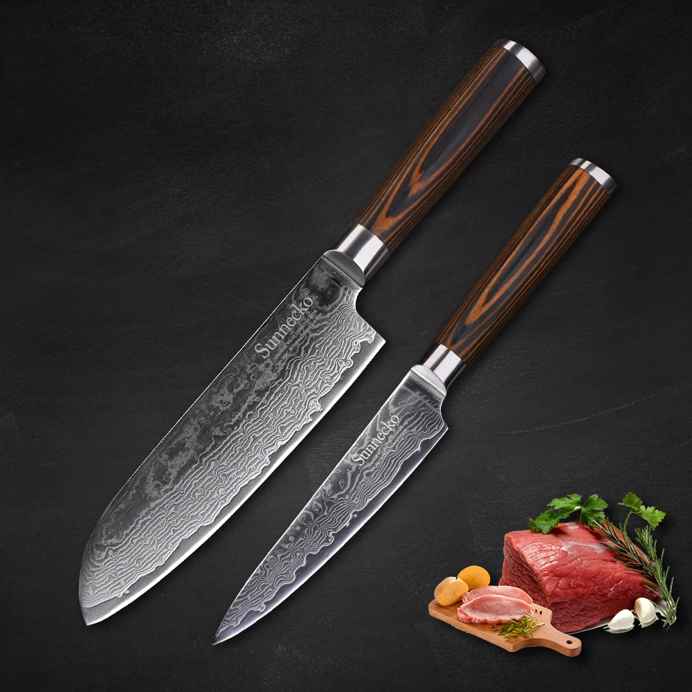 SUNNECKO Professional 7'' Santoku 5'' Utility Knife Damascus Steel Japanese VG10 Core Pakka Wood Handle 2PCS Kitchen Knives Set
SUNNECKO Professional 7'' Santoku 5'' Utility Knife Damascus Steel Japanese VG10 Core Pakka Wood Handle 2PCS Kitchen Knives Set