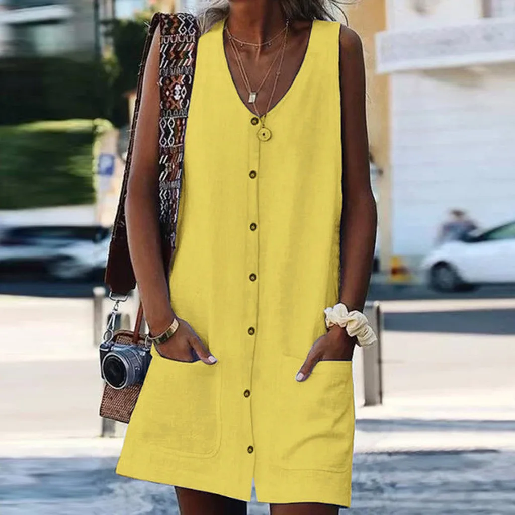 Women Summer Sexy Dress Sleeveless Solid V Neck Party Dresses Pocket Casual Line Beach Dresses Summer Dress 2019 vestidos NEW
Women Summer Sexy Dress Sleeveless Solid V Neck Party Dresses Pocket Casual Line Beach Dresses Summer Dress 2019 vestidos NEW
