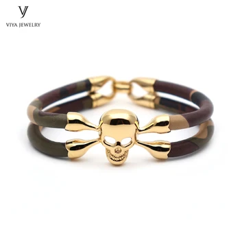 Customize Dark Bown Camouflage Leather Cords Men Bracelets Top Layer Cow Leather Skull Bracelet Charming Skull Leather Bracelet
Customize Dark Bown Camouflage Leather Cords Men Bracelets Top Layer Cow Leather Skull Bracelet Charming Skull Leather Bracelet