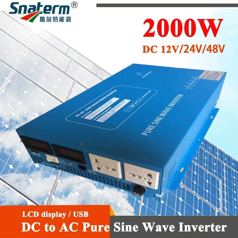 Pure sine wave inverter off grid DC 12V/24V/48V to AC 110V / 230V 2000W Converter Solar Inverter with USB, LCD display
Pure sine wave inverter off grid DC 12V/24V/48V to AC 110V / 230V 2000W Converter Solar Inverter with USB, LCD display
