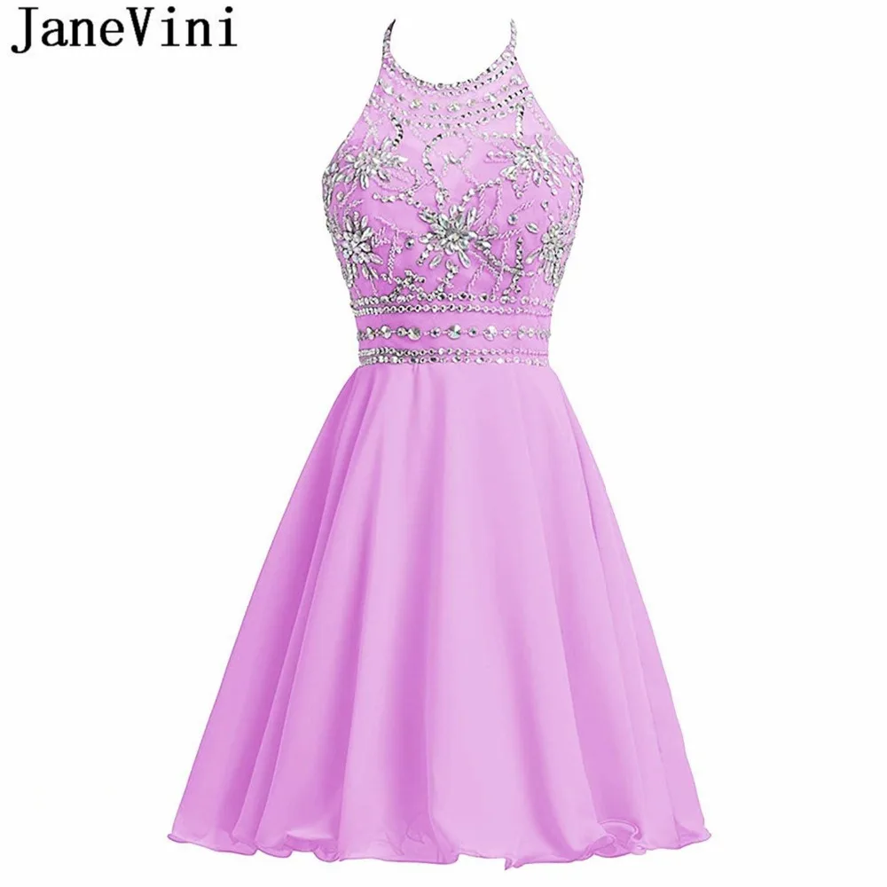 JaneVini 2018 Short Bridesmaid Dresses with Crystal Beaded A Line Halter Chiffon Backless Lilac Girls Homecoming Formal Gowns
JaneVini 2018 Short Bridesmaid Dresses with Crystal Beaded A Line Halter Chiffon Backless Lilac Girls Homecoming Formal Gowns