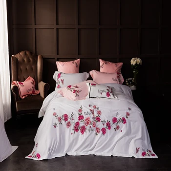 Tencel cotton Bedlinen Peony flower embroidery Bedding sets queen king size Duvet cover pillowcase Flat Bedsheet
Tencel cotton Bedlinen Peony flower embroidery Bedding sets queen king size Duvet cover pillowcase Flat Bedsheet