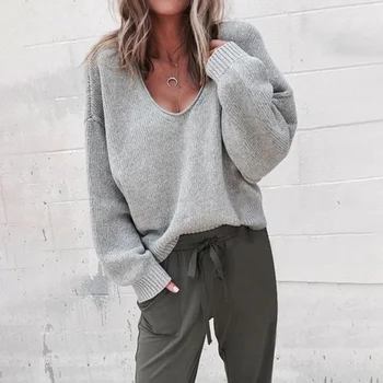 Laamei Casual Knitted Sweater Women Streetwear V Neck Long Sleeve Pullovers Loose Solid Coat 2019 Autumn Winter Women's Sweater
Laamei Casual Knitted Sweater Women Streetwear V Neck Long Sleeve Pullovers Loose Solid Coat 2019 Autumn Winter Women's Sweater