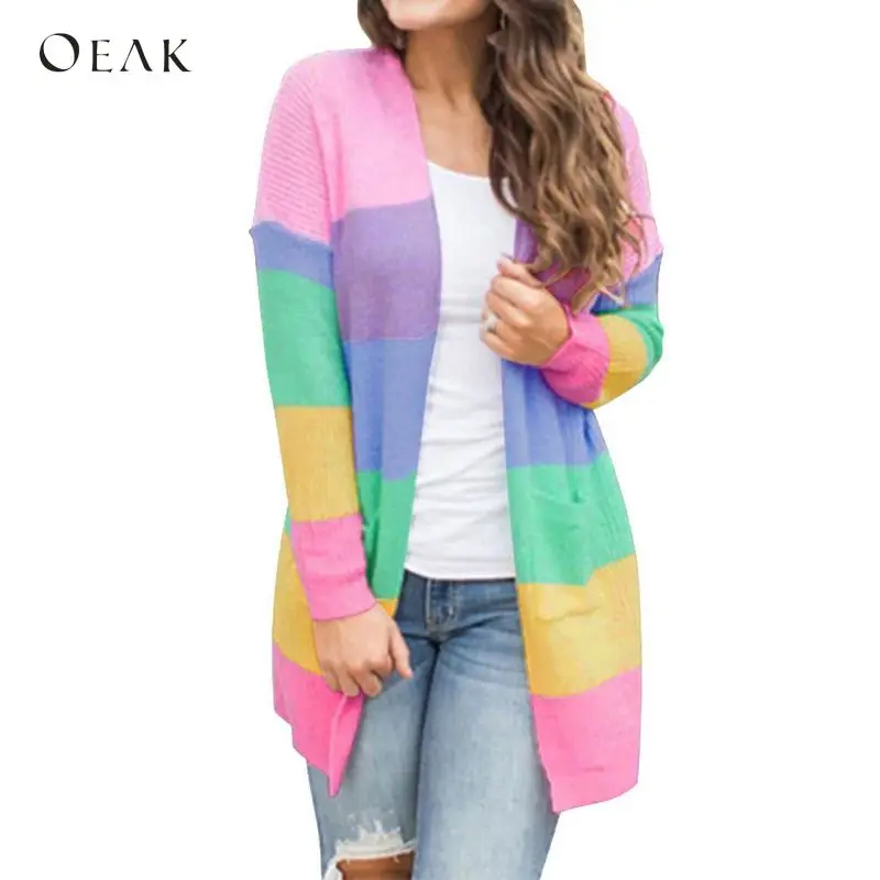OEAK 2018 Autumn Rainbow Striped Women Cardigan Coat Long Sleeve Open Front Knitted Cardigan Ladies Sweater Female Jumper Cloth
OEAK 2018 Autumn Rainbow Striped Women Cardigan Coat Long Sleeve Open Front Knitted Cardigan Ladies Sweater Female Jumper Cloth