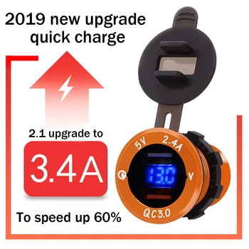 QC 3.0 Power Socket Car Quick Charger Dual Aluminum LED Voltmeter Indicator 5 V/ 3.4 A 2 port Charging For iPhone Android
QC 3.0 Power Socket Car Quick Charger Dual Aluminum LED Voltmeter Indicator 5 V/ 3.4 A 2 port Charging For iPhone Android