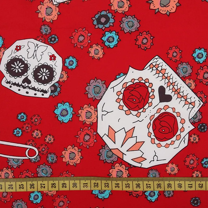100x140 см Красный Цветок Скелет печатная хлопковая ткань для женщин Одежда DIY