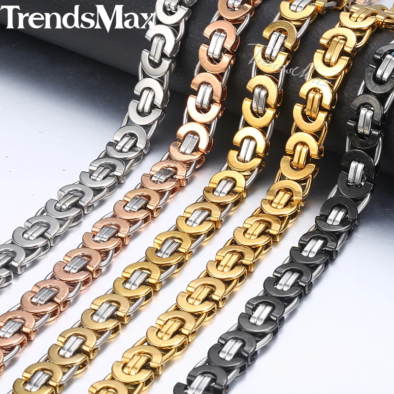 Mens Chain Gold Tone Stainless Steel Flat Byzantine Link Necklace Gifts 6/8/11mm