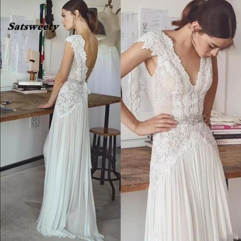 2019 Backless Wedding Dresses Lace Chiffon Cheap robe de mariee Boho Ivory Bridal Gowns vestido de noiva
2019 Backless Wedding Dresses Lace Chiffon Cheap robe de mariee Boho Ivory Bridal Gowns vestido de noiva