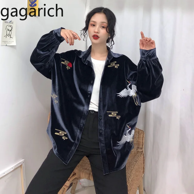 gagarich 2019 Spring women Korean version loose crane embroidered golden velvet shirt long style leisure top coat
gagarich 2019 Spring women Korean version loose crane embroidered golden velvet shirt long style leisure top coat