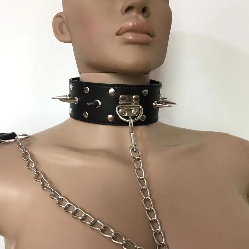 Lockable Male Hippie Style Black Leather Neck Harness Collar With 2cm Metal Spikes Punk Fetish Pet Role Play Fancy Costumes
Lockable Male Hippie Style Black Leather Neck Harness Collar With 2cm Metal Spikes Punk Fetish Pet Role Play Fancy Costumes