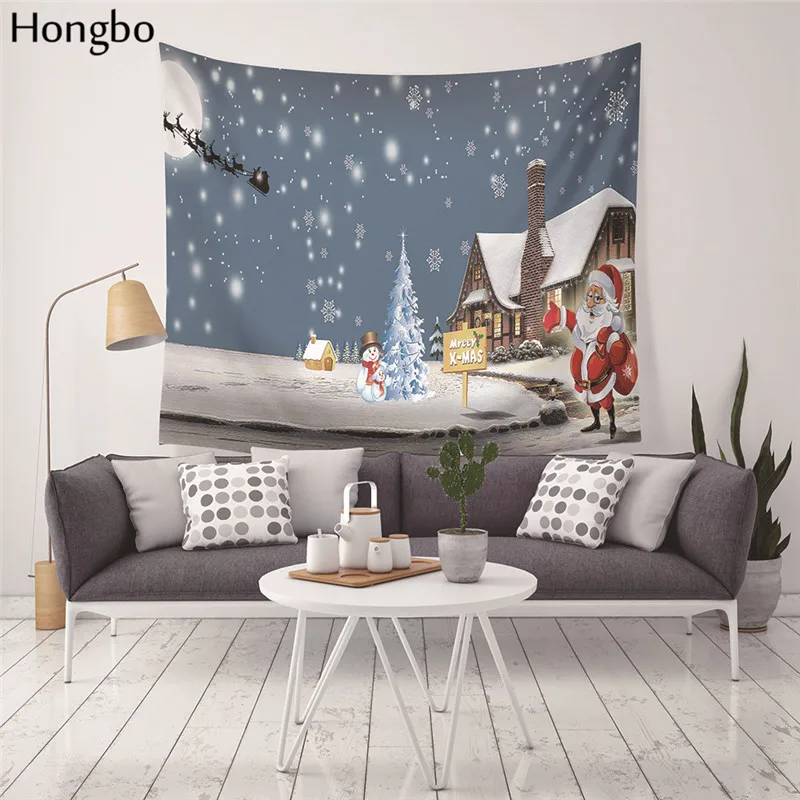 

Hongbo Merry Christmas Fireplace Tapestry Wall Hanging Yoga Mat Sandy Deer Santa Claus Beach Towels Picnic Blanket Throw Rug