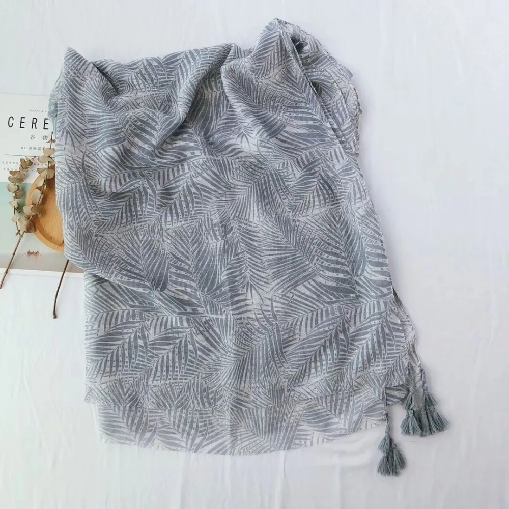 2018 Women Leaf Pattern Cotton Tassel Scarf 10pcs/lot