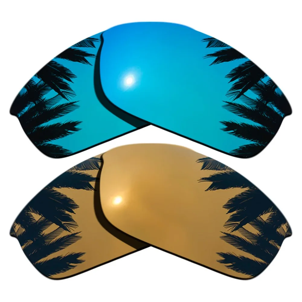 

(Ice Blue Mirrored+Bronze Gold Mirrored Coating) 2-Pairs Polarized Replacement Lenses for Flak Jacket 100% UVA & UVB Protection