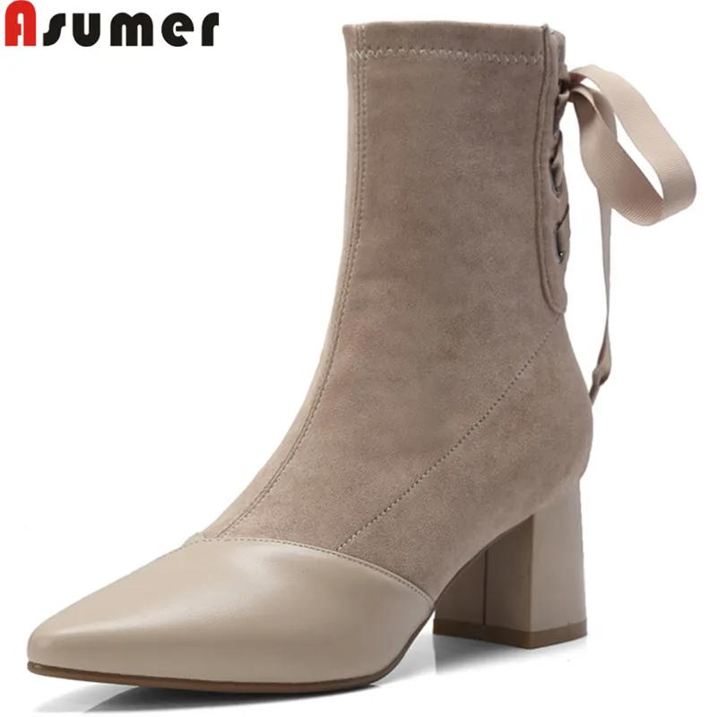 ASUMER 2019 fashion ankle boots for women pointed toe cross tied square heels high heels shoes flock+cow leather boots
ASUMER 2019 fashion ankle boots for women pointed toe cross tied square heels high heels shoes flock+cow leather boots