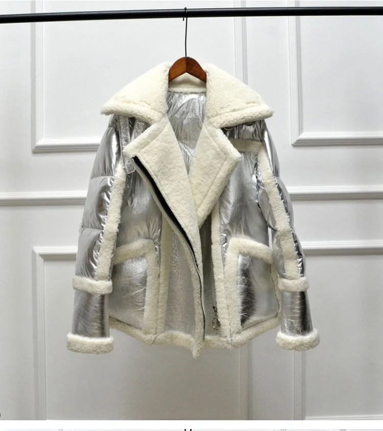 genuine leather and fur duck down coat silver (9)