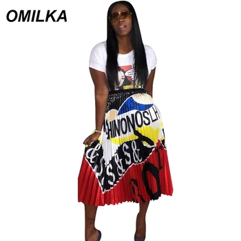 OMILKA 2019 Summer Women Vintage Letter Cartoon Print Sexy High Waist Mid-Calf length Pleated Skirt Big Swing Casual Club Skirt 
OMILKA 2019 Summer Women Vintage Letter Cartoon Print Sexy High Waist Mid-Calf length Pleated Skirt Big Swing Casual Club Skirt