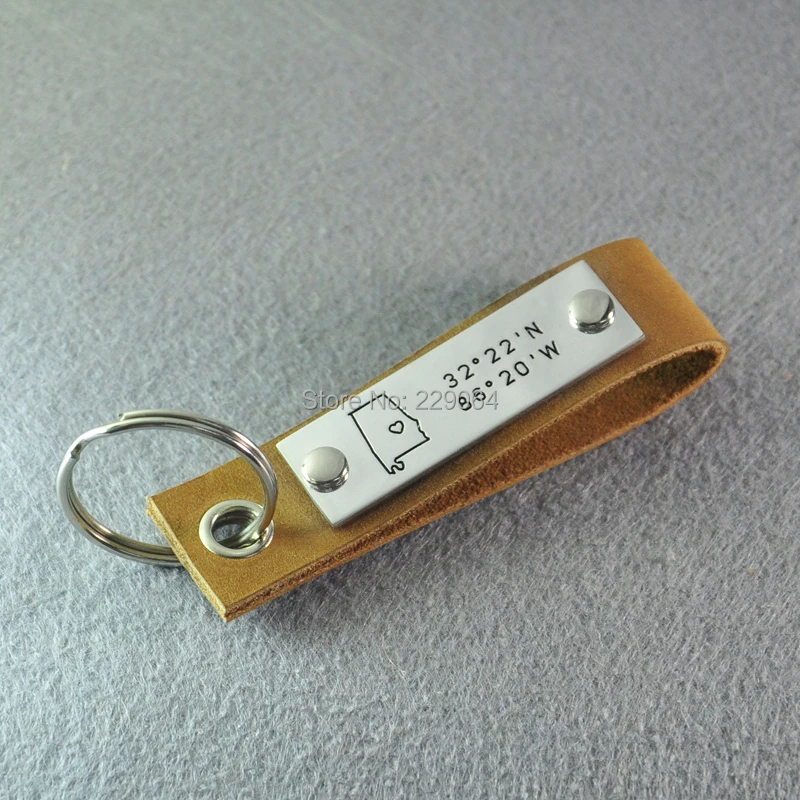Personalized map keyring, Leather Alabama key chain, custom longitude & latitude, map key chain, Hand stamped Men's jewelry
Personalized map keyring, Leather Alabama key chain, custom longitude & latitude, map key chain, Hand stamped Men's jewelry