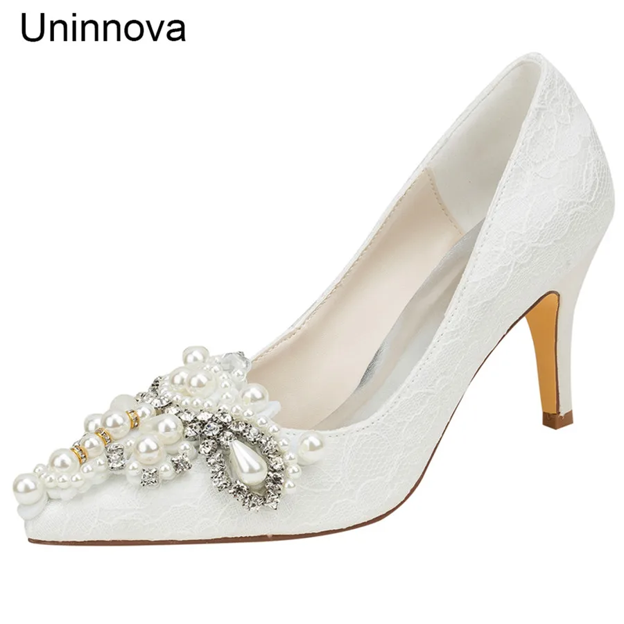 Ivory White Bridal Bridesmaids Flower Wedding Heels Champagne Pointed Toe Satin Lace Elegant Pumps Uninnova 18353-1D LY
Ivory White Bridal Bridesmaids Flower Wedding Heels Champagne Pointed Toe Satin Lace Elegant Pumps Uninnova 18353-1D LY