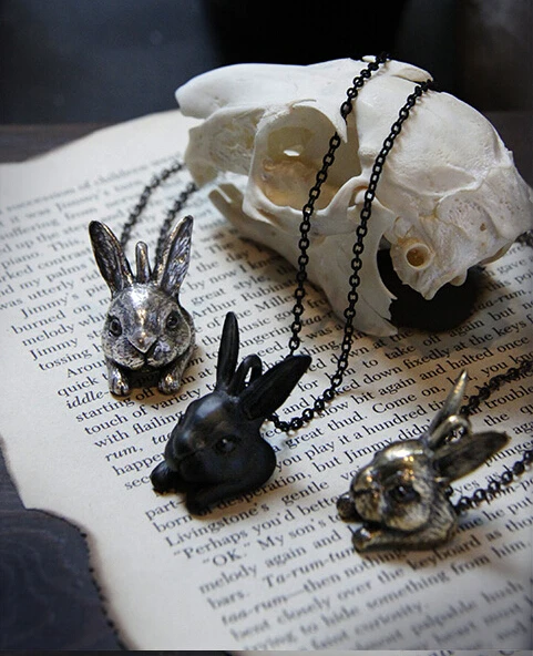 Image Newest Big Head Rabbit Pendant Necklace Retro Hare Necklace Cute Girl s Gift Bunny Necklace  12pcs Lot 3 Colors Free Choice