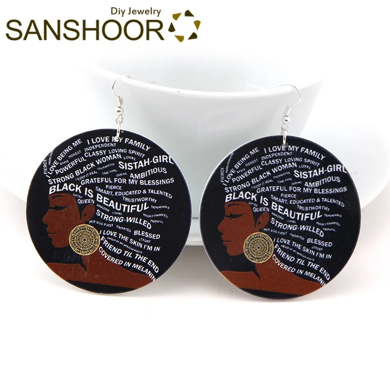 SANSHOOR AFRO Strong Black Woman Wood Drop Earrings SISTAH GIRL Hair Pattern Afrocentric Ethnic Tribe Halloween Jewelry 1Pair
SANSHOOR AFRO Strong Black Woman Wood Drop Earrings SISTAH GIRL Hair Pattern Afrocentric Ethnic Tribe Halloween Jewelry 1Pair