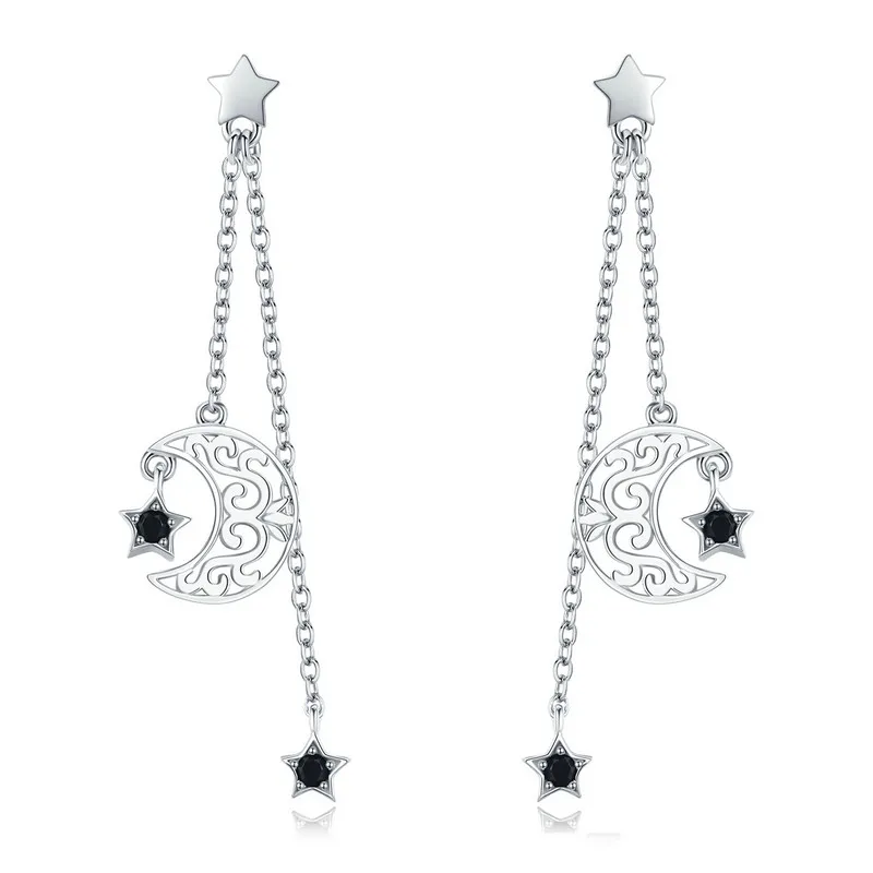 ABAY New Arrival 925 Sterling Silver Star And Moon Long Chain Earrings for Women Black CZ Sterling Silver Wedding Jewelry Gift
ABAY New Arrival 925 Sterling Silver Star And Moon Long Chain Earrings for Women Black CZ Sterling Silver Wedding Jewelry Gift