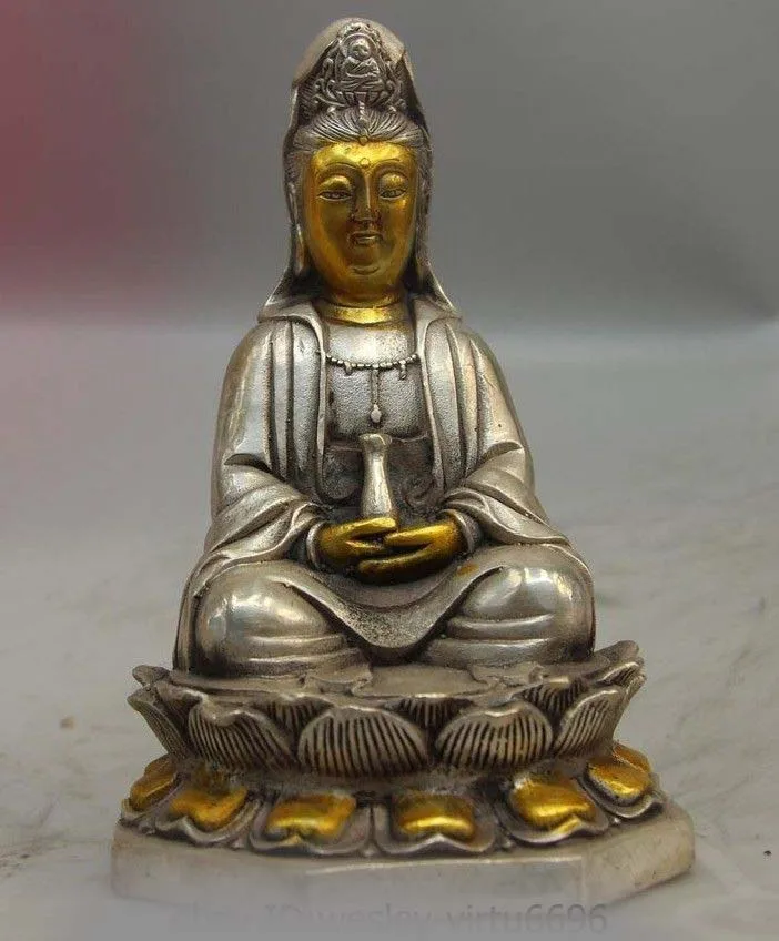 China White Copper Silver Lotus seat Kwan-yin Guanyin Bodhidattva Buddha Statue SD 506
China White Copper Silver Lotus seat Kwan-yin Guanyin Bodhidattva Buddha Statue SD 506