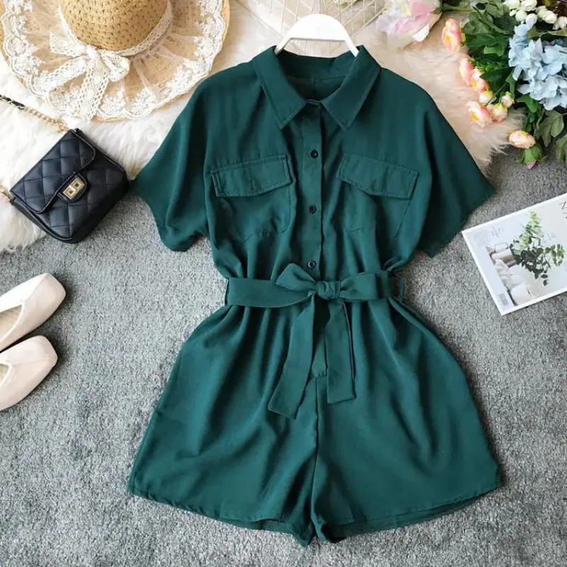 Summer Romper 2019 New Women Short Sleeve Single Breasted Playsuits Bodysuits Woman Slim Belt Bandage Jumpsuits Body Femme
Summer Romper 2019 New Women Short Sleeve Single Breasted Playsuits Bodysuits Woman Slim Belt Bandage Jumpsuits Body Femme