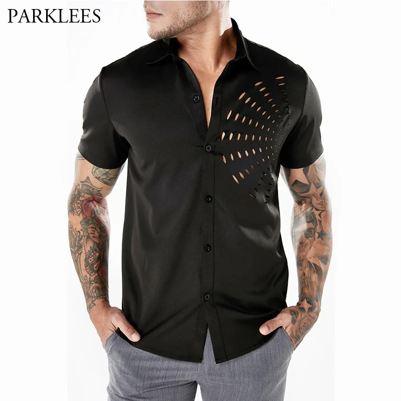 Sexy Hollow Out Nightclub Wear Shirt Men 2018 Fashion Casual Short Sleeve Dress Shirts Men Summer Brand Tops Camisas Para Hombre
Sexy Hollow Out Nightclub Wear Shirt Men 2018 Fashion Casual Short Sleeve Dress Shirts Men Summer Brand Tops Camisas Para Hombre