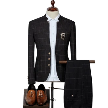 Mens Plaid Suits Latest Designs Chinese Style Stand Collar Business Slim Fit Groom Wedding Suit Formal Wear (Jacket+Pants)
Mens Plaid Suits Latest Designs Chinese Style Stand Collar Business Slim Fit Groom Wedding Suit Formal Wear (Jacket+Pants)