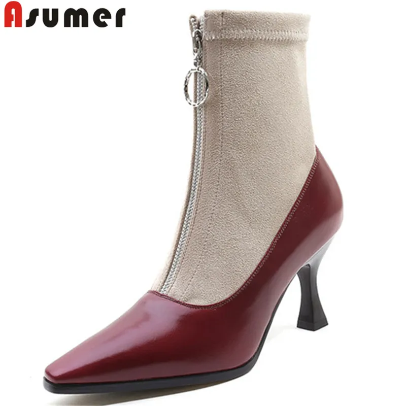 ASUMER big size 34-42 fashion autumn shoes woman genuine leather +Elastic cloth ankle boots zipper prom ladies high heels boots
ASUMER big size 34-42 fashion autumn shoes woman genuine leather +Elastic cloth ankle boots zipper prom ladies high heels boots