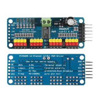 PCA9685 16 Channel 12 Bit PWM Servo Driver Board IIC Interface PCA9685 Module Controller for Arduino Raspberry Pi
PCA9685 16 Channel 12 Bit PWM Servo Driver Board IIC Interface PCA9685 Module Controller for Arduino Raspberry Pi