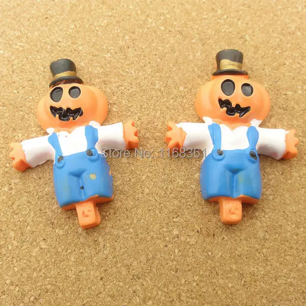 1pcs/lot resin flat back Halloween blue overalls Pumpkin cartoon 34mm Cabochons Hair Bow Center DIY Christmas decration C115-1