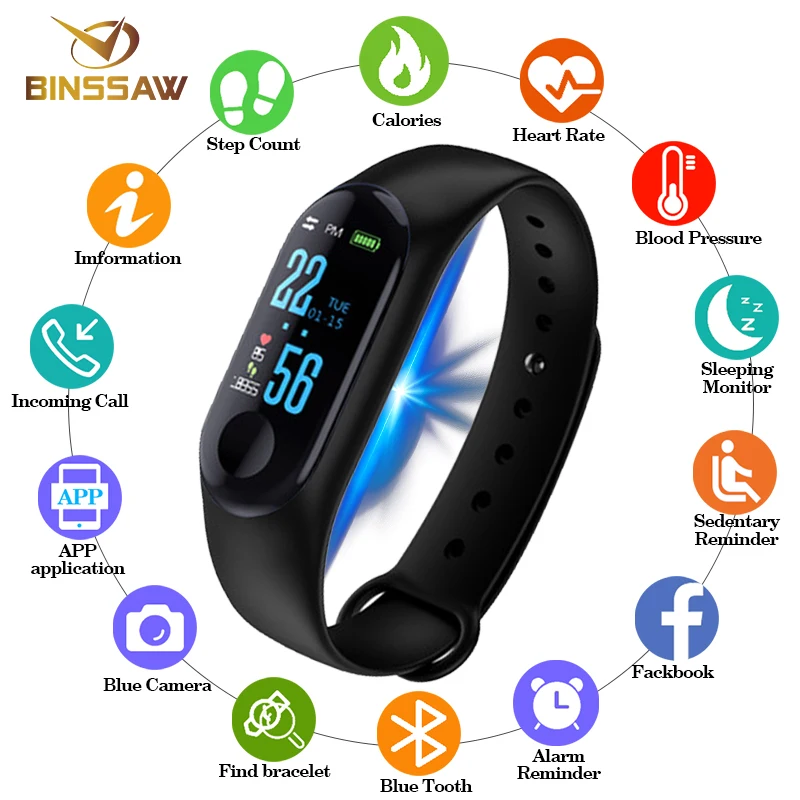 BINSSAW Men Women Sport Smart Bracelet Watch Bluetooth Clock Remote Camera Heart Rate Blood PressureSleep Monitor Pedometer Band
BINSSAW Men Women Sport Smart Bracelet Watch Bluetooth Clock Remote Camera Heart Rate Blood PressureSleep Monitor Pedometer Band