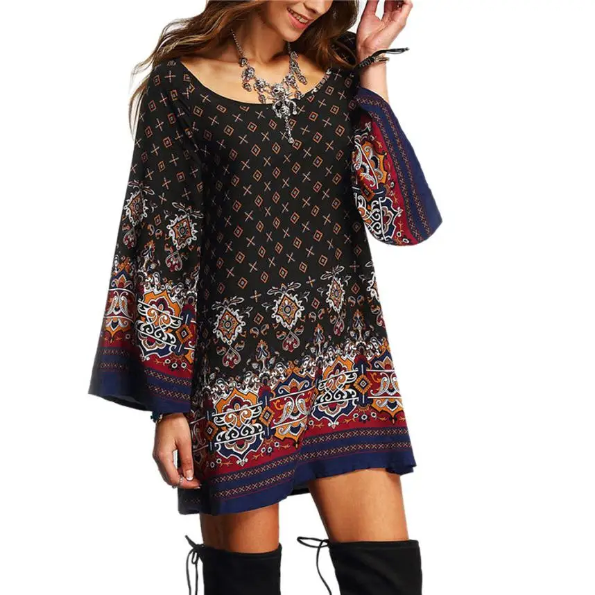 Spring 2019 Ladies Casual Loose Dress Women Long Sleeve Vintage Boho Floral Printed Beach Party Dresses Clothing Vestidos #Ni
Spring 2019 Ladies Casual Loose Dress Women Long Sleeve Vintage Boho Floral Printed Beach Party Dresses Clothing Vestidos #Ni