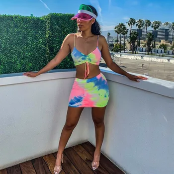 Tie Dyeing Print Two Pieces Outfits For Women Spaghetti Strap Backless Crop Top And Bodycon Skirts Summer 2 Piece Matching Sets 
Tie Dyeing Print Two Pieces Outfits For Women Spaghetti Strap Backless Crop Top And Bodycon Skirts Summer 2 Piece Matching Sets