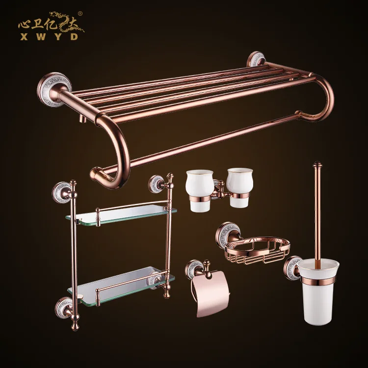 All copper bathroom hardware kit, ceramic bathroom pendant, rose gold shelf, pendant can be customized processing
All copper bathroom hardware kit, ceramic bathroom pendant, rose gold shelf, pendant can be customized processing