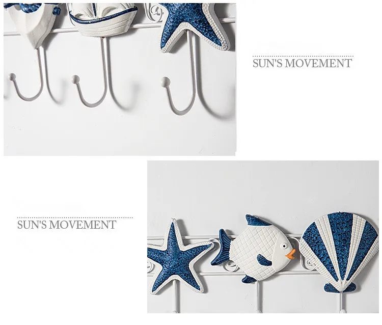 Waliicorners style coat hook creative wooden 6 hooks Ocean home starfish shell sailing seabird hooks decorative practical 20