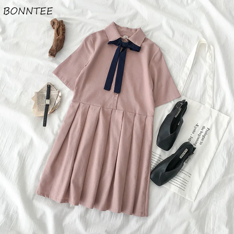 Dress Women Short-sleeve Simple Elegant All-match Korean Style Daily Lovely Pink Bow Sweet High Waist High-quality Womens Female
Dress Women Short-sleeve Simple Elegant All-match Korean Style Daily Lovely Pink Bow Sweet High Waist High-quality Womens Female