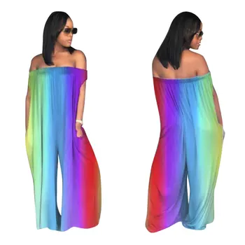 2019 New Sexy Off The Shoulder Gradient Rainbow Stripes Loose Cylindrical Jumpsuits Women Rompers With Pockets
2019 New Sexy Off The Shoulder Gradient Rainbow Stripes Loose Cylindrical Jumpsuits Women Rompers With Pockets